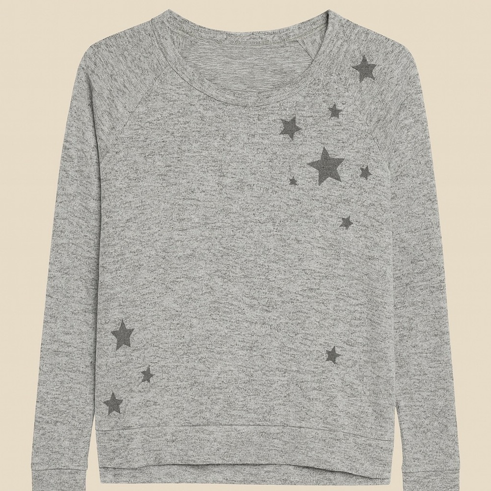 PJ Salvage Heather Gray Star Print Brushed Knit Raglan Sweatshirt L